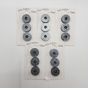 Lot Of 5 Dritz Belle Buttons Cards (3 Buttons Per Card) 13/16" 20mm Grey Round